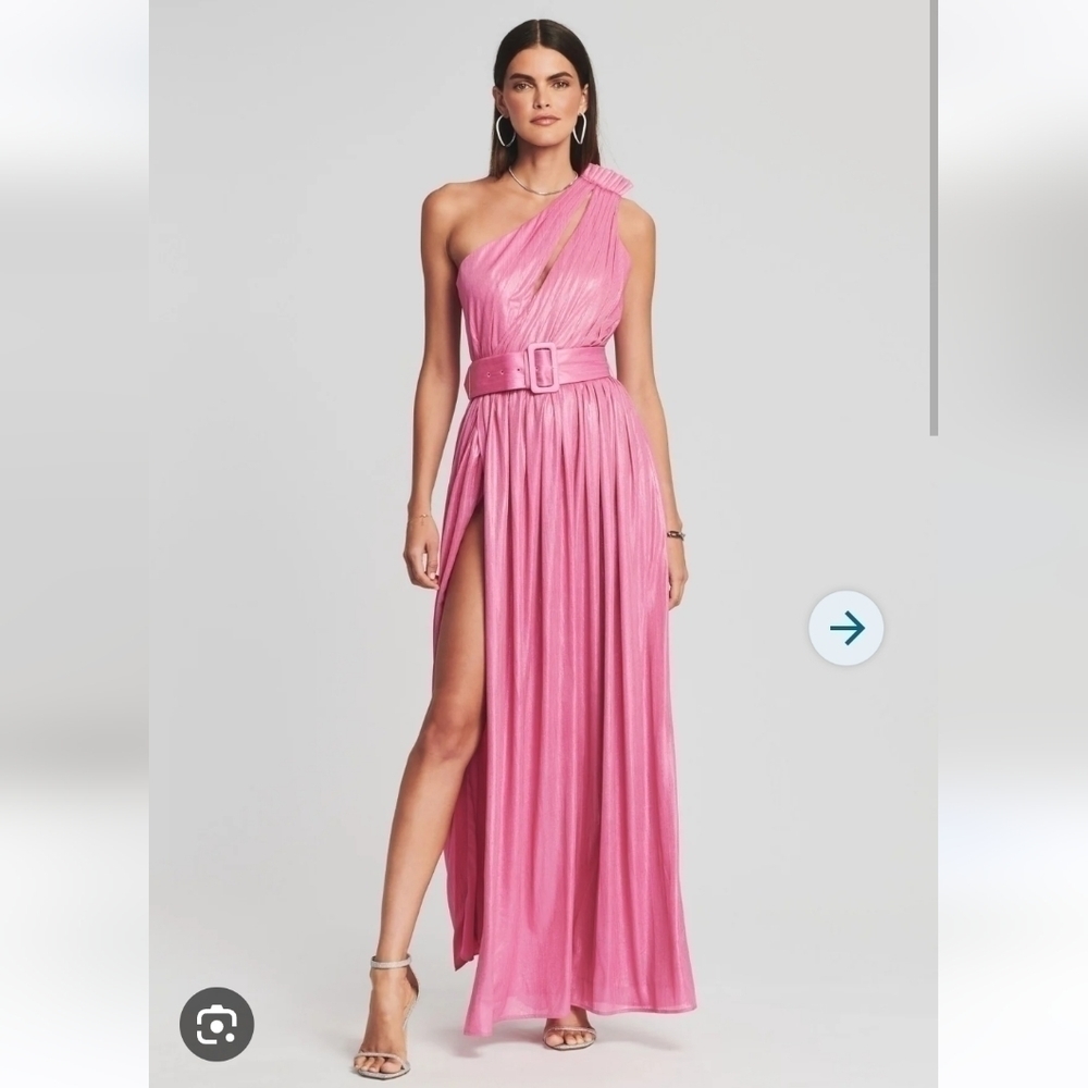 Nwt Retrofete andrea Womens pink barbiecore metallic jersey maxi dress Sz M